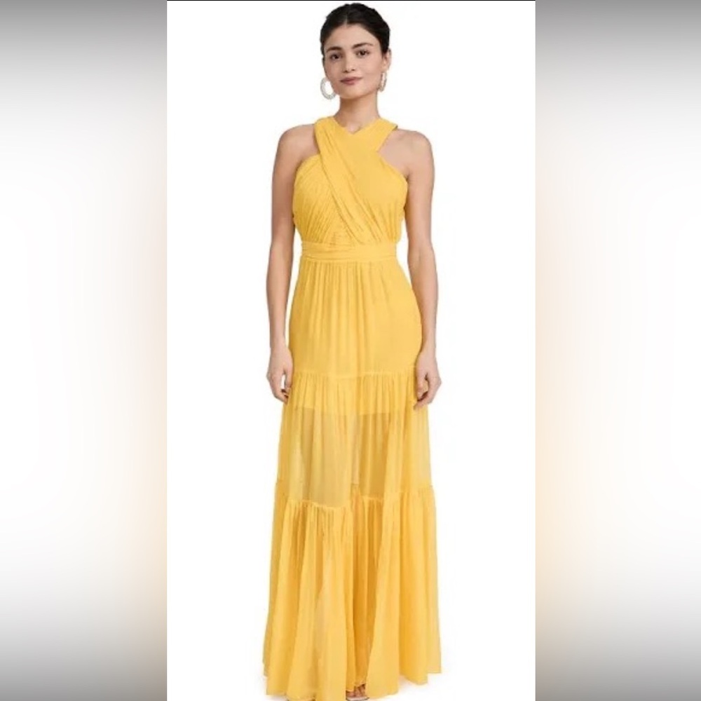 Veronica Beard Yellow Pleated Halter Maxi Dress